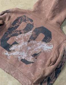 เสื้อฮู้ดดี้ผ้าฟลีซคอตตอน 100% ล้างสีแบบวินเทจ ตกแต่งด้วยคริสตัล พร้อมดีไซน์สั่งทำพิเศษ สไตล์สตรีทแวร์ทรงบ็อกซี่ สำหรับผู้ชาย เป็นมิตรกับสิ่งแวดล้อม - Product Image 3