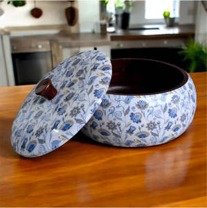 Caja Chapati de madera redondeada segura y caliente con tapa impresa para ocasiones de fiesta - Product Image 1