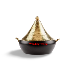 Olla Caliente de Doble Pared de Acero Inoxidable Martillado, Cacerola de Diseño Pulida Brillante, Forma Redonda, Calentador de Alimentos Decorativo de Metal - Product Image 2