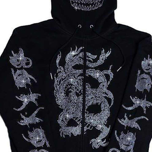 Basics, sweat à capuche en coton mélangé de haute qualité avec strass pull respirant 100% coton strass à capuche - Product Image 2