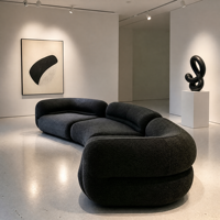 Canapé modulaire sectionnel noir en tissu bouclé, design minimaliste moderne, écologique et durable, pour salon