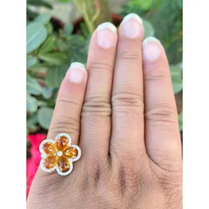 Anillo Floral de Plata 925 con Citrino, Joyería Fina Hecha a Mano con Gema de Corte Ovalado, Bañado en Rodio para Uso Diario y para Hombres - Product Image 6