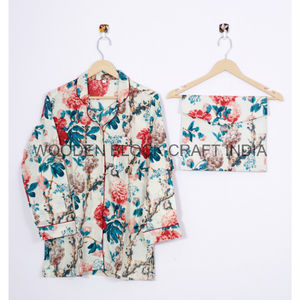 Pyjama en coton indien imprimé floral Anokhi ensemble de plage Pj pour femmes chemise de nuit imprimée à la main meilleure qualité été - Product Image 5