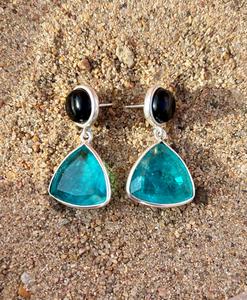 925 Sterling Silver Paraiba Tourmaline With Black Obsidian <b>Earring</b> , <b>Beautiful</b> Women <b>Earring</b> . - Product Image 4