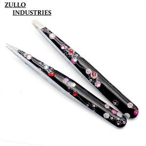 "Pinzas para cejas de Punta inclinada de acero inoxidable con revestimiento de papel de diseño floral Juego de herramientas de maquillaje de belleza" - Product Image 2