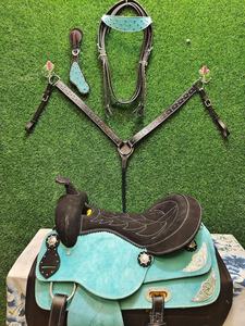 Classic Quality Handmade Synthetic Western Barrel Racing Trail Equestrian Horse <b>Saddle</b> Tack, Free Matching Headstall, Breast - Product Image 2