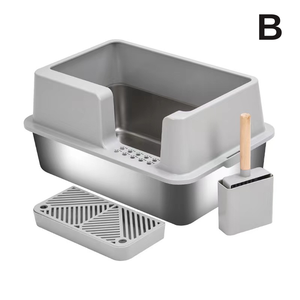 Bac à litière pour chat portable de luxe <span class=keywords><strong>avec</strong></span> <span class=keywords><strong>porte</strong></span> avant fermée, capacité de 20 L, design léger en plastique et acier inoxydable - Product Image 1