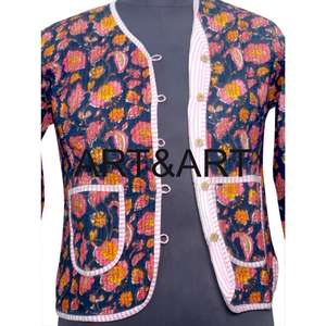 Chaqueta Acolchada con Estampado Floral 100% Algodón para Mujer, Cuello en V, Mangas Largas, Tejido de Punto Transpirable, Bolsillos con Botones, Multi-Temporada - Product Image 4