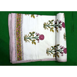 Edredón de Algodón Blanco Hecho a Mano con Diseño Floral Reversible, Patrón Kantha Tradicional de Jaipur, Manta Suave para el Hogar - Product Image 2
