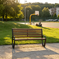 Banc de parc extérieur moderne et écologique en bois massif et structure métallique, personnalisable pour jardin, patio, école et hôtel