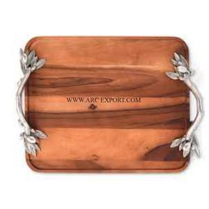 Plateau de service alimentaire en bois de bambou de forme ovale Standard avec poignées de conception de fleurs plateau de nourriture de style nouveau fait à la main de qualité de luxe - Product Image 4