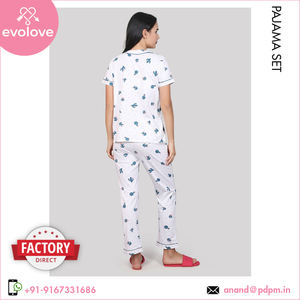 Conjunto de pijama de 2 piezas de algodón 100% para mujer, ropa de Salón Azul/verde para uso doméstico, el mejor valor para compradores a granel - Product Image 6