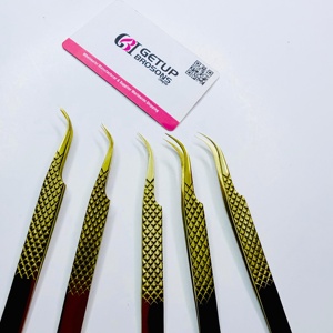 Pince à épiler pour cils GETUP BROSONS IMPEX de haute qualité, en acier inoxydable doré, à pointe lisse, avec poignée diamantée, couleurs plasma - Product Image 3