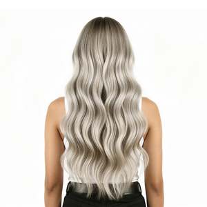 Extensions de cheveux vierges brésiliens Remy gris argenté, invisibles, à bandes adhésives, 12A, lisses - Product Image 4