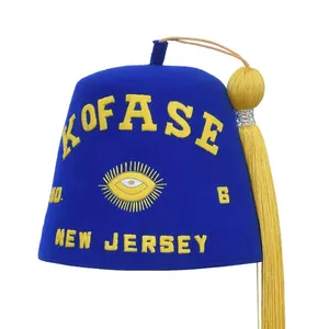 Knights of The All Seeing Eye Fez Hat Blue With Gold Silk Lettering 7-1/8 SHRINERS POTENTATES ESCORT JEWELED FEZ