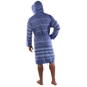 Peignoir turc unisexe décontracté de luxe en tissu Pestemal 100% coton à capuche, motif rayé, grande taille, élégant, séchage rapide, respirant - Product Image 4