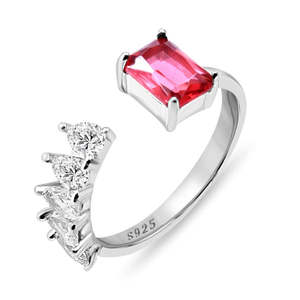 NOVAMART Fine Zarkan 925 <b>Silver</b> American Heart <b>Ring</b> with Ruby Stone <b>Solitaire</b> Rhodium & Gold Plated Bezel Setting Jewelry Wholes - Product Image 2