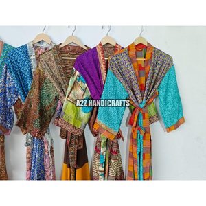 Vente en gros à bas prix Robe Kimono en soie patchwork imprimé sexy Peignoir/Robe pour femme indien fait main Vêtements de nuit Robe de nuit/maillot de bain - Product Image 6
