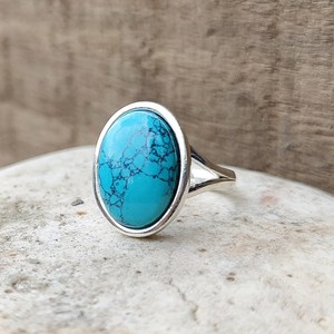 Handmade Oval <b>Turquoise</b> <b>Ring</b> 925 Sterling Silver Statement Jewelry - Product Image 1
