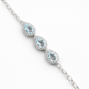 Trendy Blue Topaz Pear-Shaped Chain Bracelet Rhodium Plated 925 Sterling Silver for Wedding Party <b>Gift</b> Occasions - Product Image 5