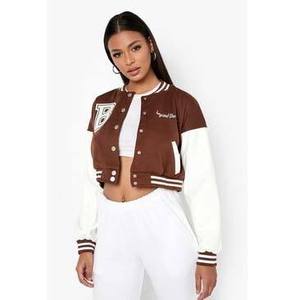 แจ็กเก็ตเบสบอลวิทยาลัยขนแกะสำหรับผู้ชายเสื้อแจ็คเก็ตตัวสั้นผ้ากำมะหยี่ปักลายสำหรับผู้หญิง - Product Image 6