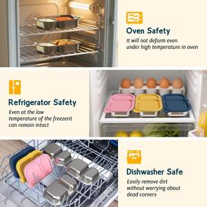 Boîtes à goûter en acier inoxydable à 2 compartiments avec couvercles en silicone, boîte à lunch bento réutilisable en acier inoxydable pour l'école, le bureau - Product Image 4