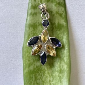 Pendentif Shah Gems en argent sterling 925 pour femme, pierres naturelles Iolite et Citrine, style religieux, cadeau pour la création de bijoux - Product Image 1