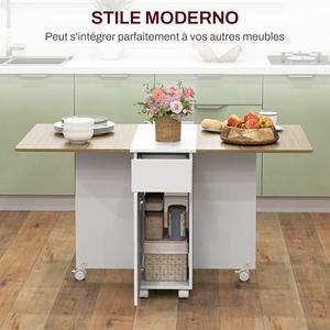 For HOMCOM 140x76x74 cm Extendable Rectangular <b>Dining</b> <b>Table</b> <b>White</b> and Wood Color with 2 Drawers and <b>Wooden</b> Cabinet - Product Image 4