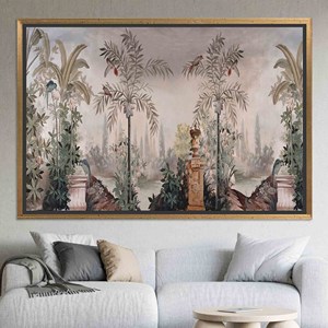 Tropical Bird Garden Printed Canvas: Elegant Panoramic Landscape Decor,GOLD <b>FRAMED</b> CANVAS - Product Image 1
