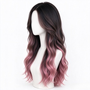 Peluca de Cabello Sintético Largo y Ondulado en Degradado Rosa Oscuro para Mujer, Peluca Moderna con Color Degradado - Product Image 2
