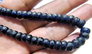 Saphir bleu Rondelle Micro facettes 6 à 8mm laboratoire hydrothermal créé saphir perles brin 8 pouces de long - Product Image 3