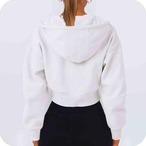 Custom Cropped Hoodie for Women OEM Yoga Sports Workout Plus Size Autumn Hooded 100% Cotton Zip-<b>Up</b> Hoodie - Product Image 4