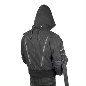 Techwear-Chaqueta vaquera con capucha para hombre, sudadera con capucha, holgada, con cremallera, boxy, recortada, vintage - Product Image 2