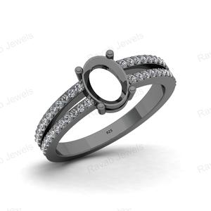 Genuine 925 Sterling Silver Engagement Double Band <b>Ring</b> 8x6mm Oval Semi Mount 18K Gold Prong Custom Jewelry Findings Components - Product Image 4