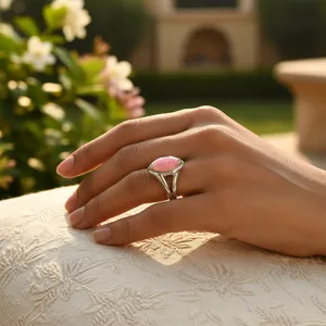 Sterling <b>Silver</b> Pink <b>Opal</b> Statement <b>Ring</b> for Women's Fashion Jewelry - Product Image 2