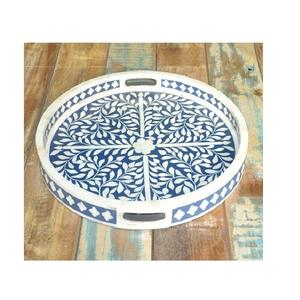 Bandeja Decorativa de Mosaico Floral de Alta Calidad y Tamaño Personalizado, Elegante Bandeja Redonda con Diseño Floral y Asa de Madera para Servir - Product Image 1