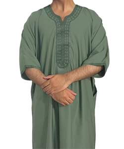 Jubba marroquí para hombres árabe Thobe Kaftan hecho a mano Thobe vestido largo azul marino con delicado bordado blanco tradicional de alta calidad - Product Image 1