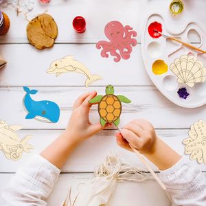 Muestra gratis al por mayor de niños pintura DIY kit de suministro personalizado animal del mar sin terminar capas piezas de madera rebanadas recortadas artesanías de madera - Product Image 3