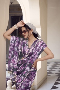 Saree marbal de lujo sin peso con hermoso estampado floral y borde y Blusa de encaje de perlas para pedidos de Ropa Étnica B2B - Product Image 6