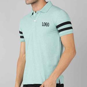 Plain blank men <b>Tshirts</b> with embroidered logo polo collar stripes on sleeve style 3 button closure golf polo shirts - Product Image 2