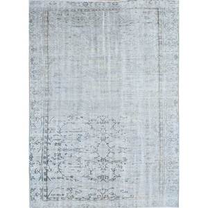 Tapis en laine bleu vintage noué à la main, motif médaillon rectangulaire abstrait, idéal pour la maison, le salon, le couloir, l'entrée et les chambres d'adolescents - Product Image 1