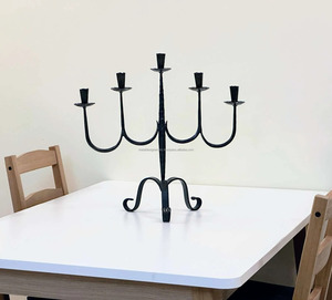 Vintage fer forgé martelé cinq bougeoirs luxe décor à la maison romantique soirée ambiance pour noël jardin appel métal - Product Image 1