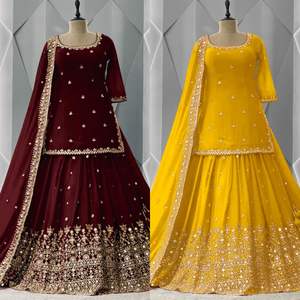 Lehenga-tela de diseñador con Top y Dupatta de imitación, tela de Georgette, bordado de secuencia, ropa de trabajo para fiesta, ropa de boda tradicional - Product Image 6