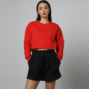 Logo personnalisé Streetwear femmes sweat-shirt court longueur pull Gym femmes haut court dames décontracté coton culture chemise de sueur - Product Image 1