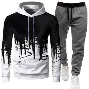 Automne hiver tendance hommes survêtements à capuche + pantalon 2 pièces ensemble respirant 3D encre Jogging costumes survêtements - Product Image 3