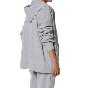 Sweat-shirt zippé en molleton écologique 100 % coton pour femme, coupe décontractée à épaules tombantes, col en V, avec poche avant - Product Image 3