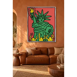 Fida Keith Haring Statue de la Liberté verte sur fond rouge Impression sur toile - Product Image 4
