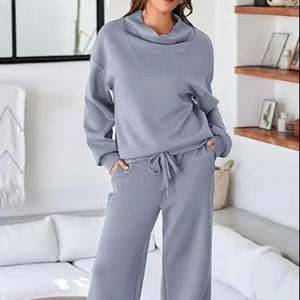 Conjunto Deportivo Casual de Algodón Suave para Mujer, Lavado Ácido, Color Sólido, Transpirable, de Secado Rápido, Cómodo, Sudadera con Capucha y Pantalones a Juego - Product Image 1
