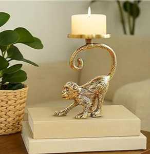 Soporte de Metal para vela de mono, acabado chapado en oro, decorativo para el hogar, mesa de sala de estar, soporte pequeño Vintage moderno - Product Image 5