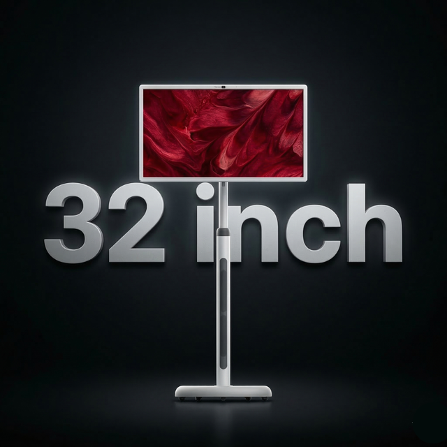 23.8 32 Inch Moveable Smart Screen Wireless Android 13 TV Portable Touch Monitor with Wheels Battery for Home Cinema Night Use